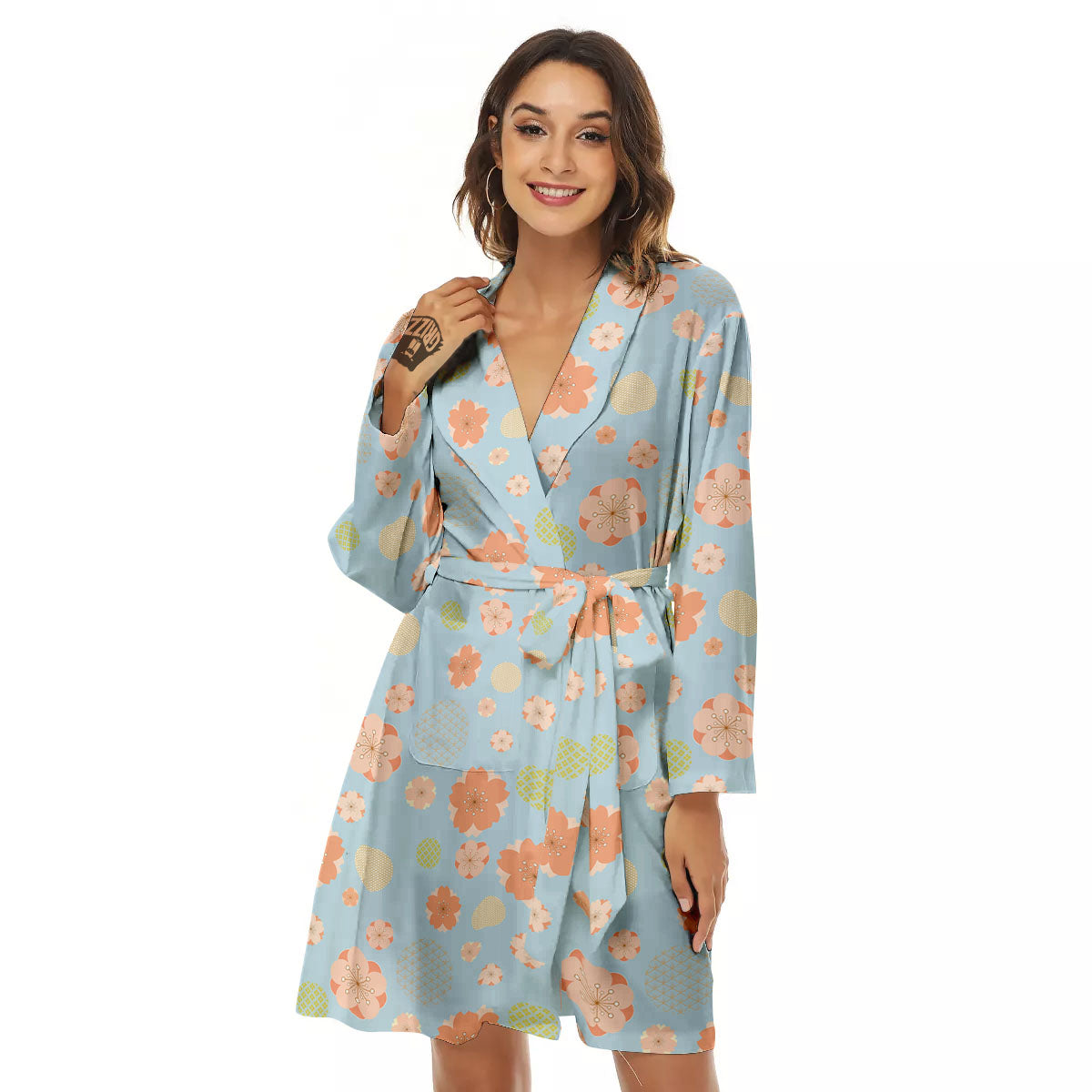 Kimono Cherry Blossom Print Pattern Women's Robe-grizzshop