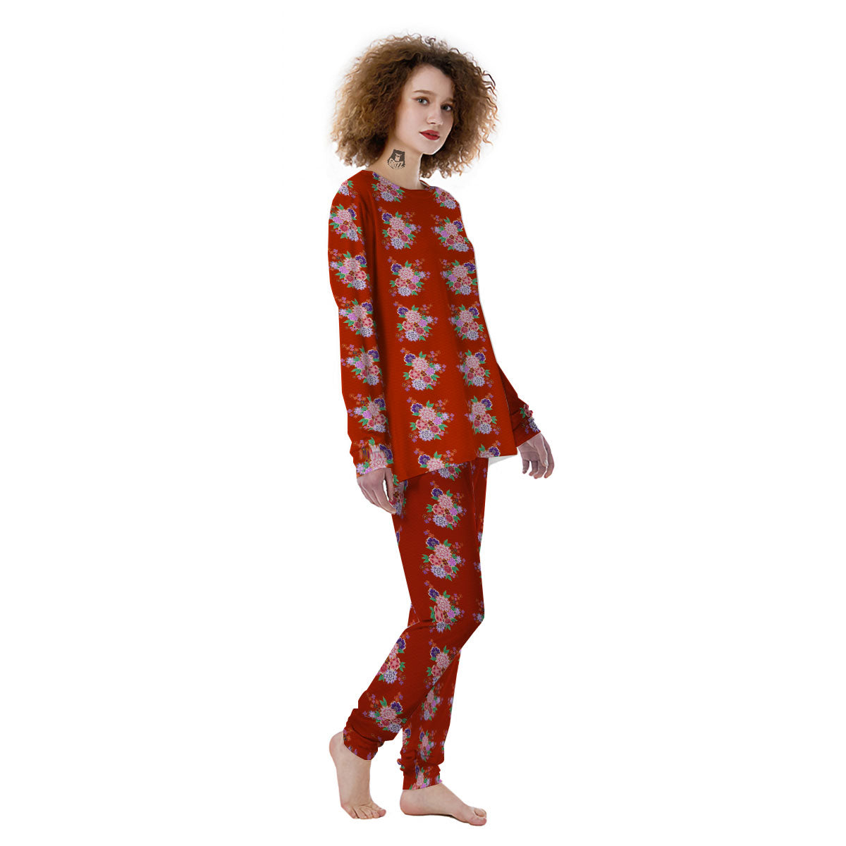 Kimono Floral Print Pattern Women's Pajamas-grizzshop