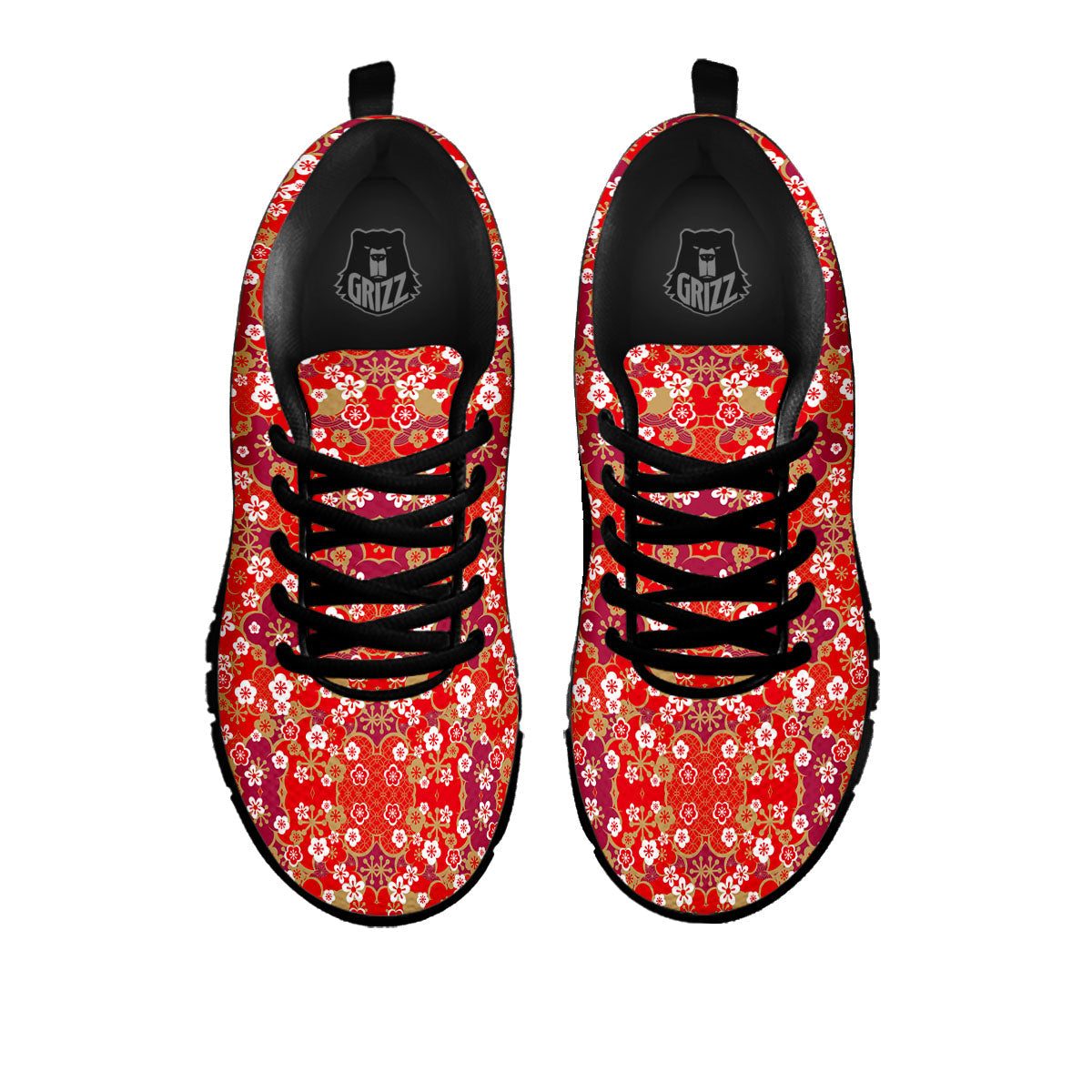 Kimono Flower Print Pattern Black Sneaker-grizzshop