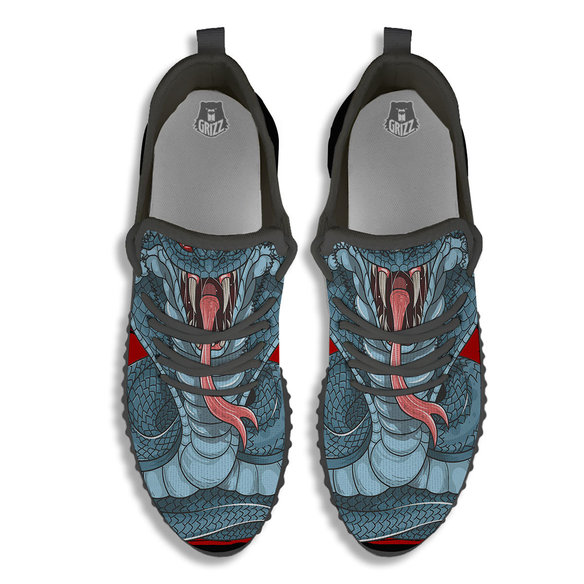 King Cobra Body Blue Print Black Walking Shoes-grizzshop