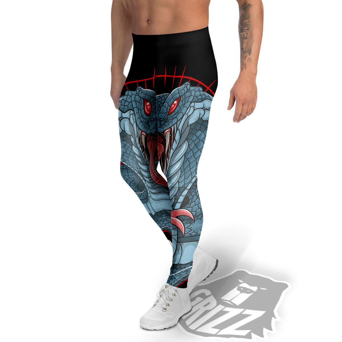 King Cobra Body Blue Print Men's Leggings-grizzshop