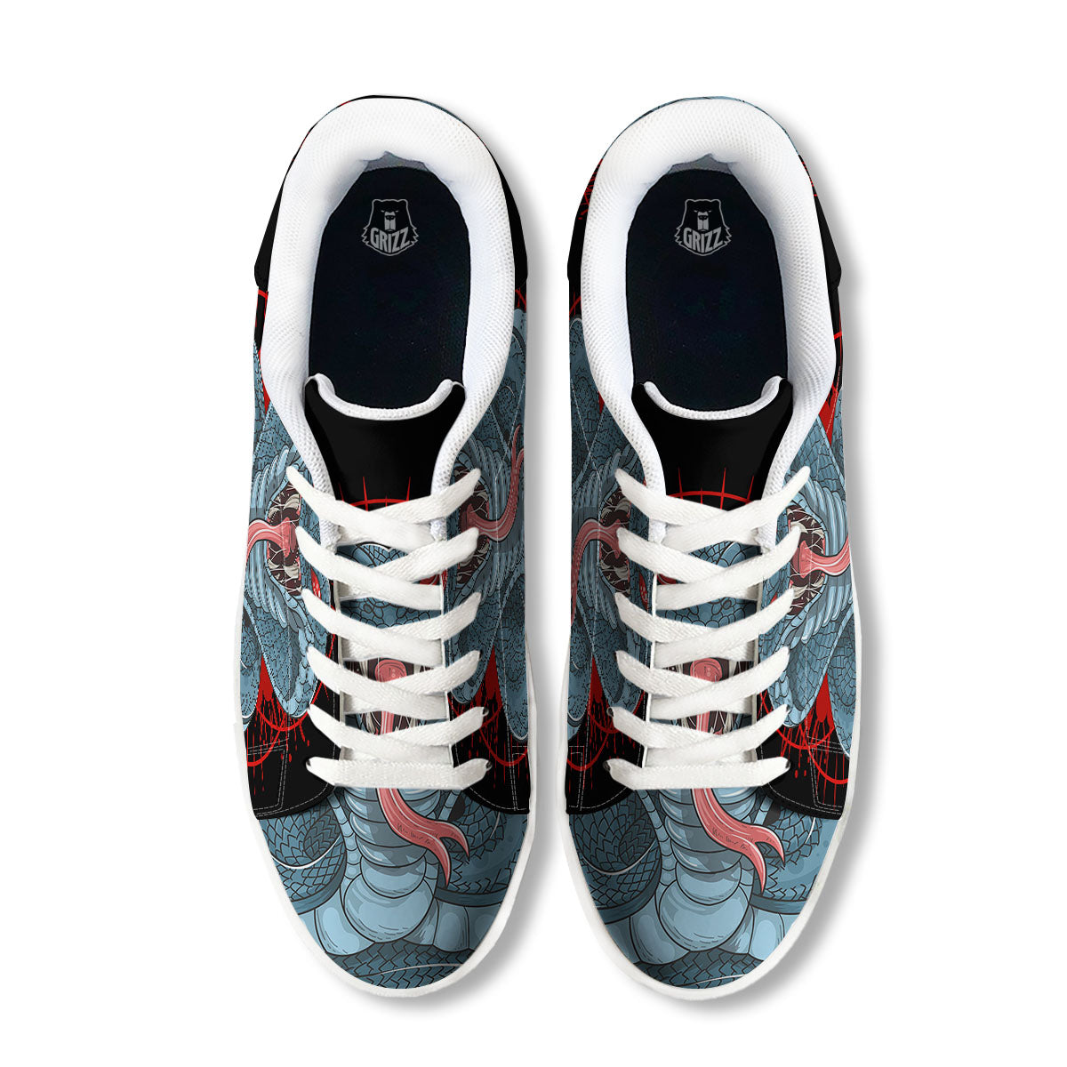 King Cobra Body Blue Print White Low Top Sneakers-grizzshop