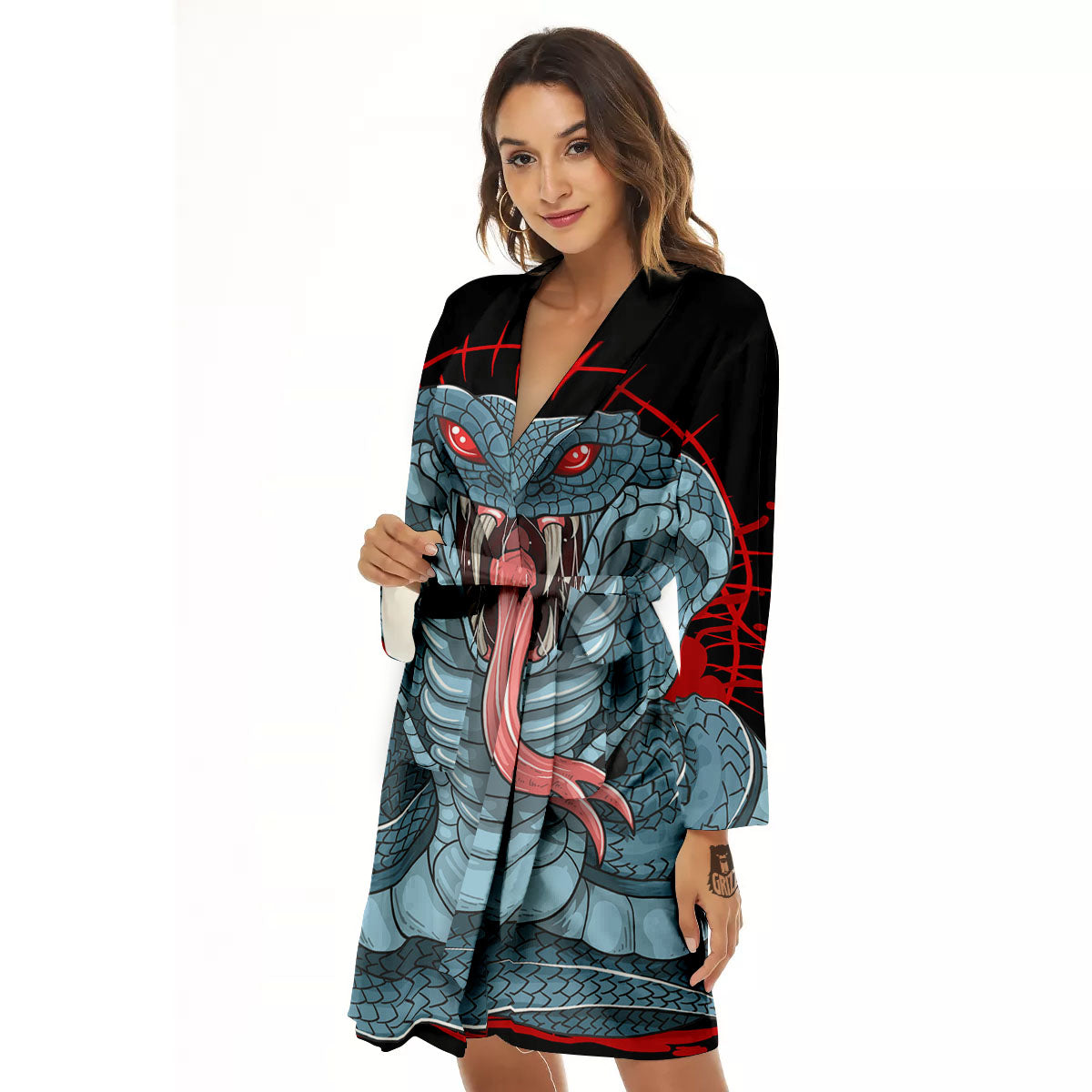 King Cobra Body Blue Print Women's Robe-grizzshop