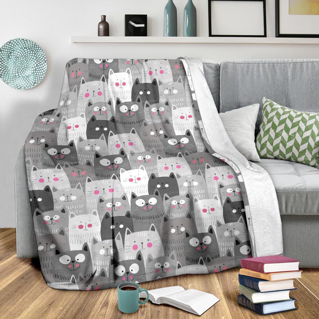 Kitten Cat Pattern Print Blanket-grizzshop
