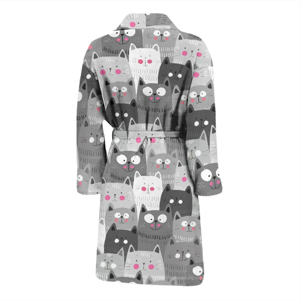 Kitten Cat Pattern Print Men Long Robe-grizzshop