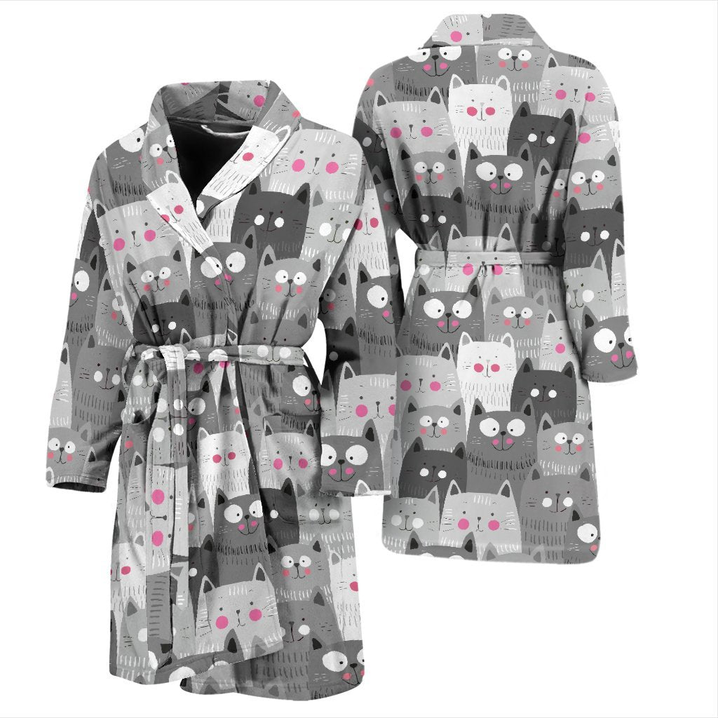 Kitten Cat Pattern Print Men Long Robe-grizzshop