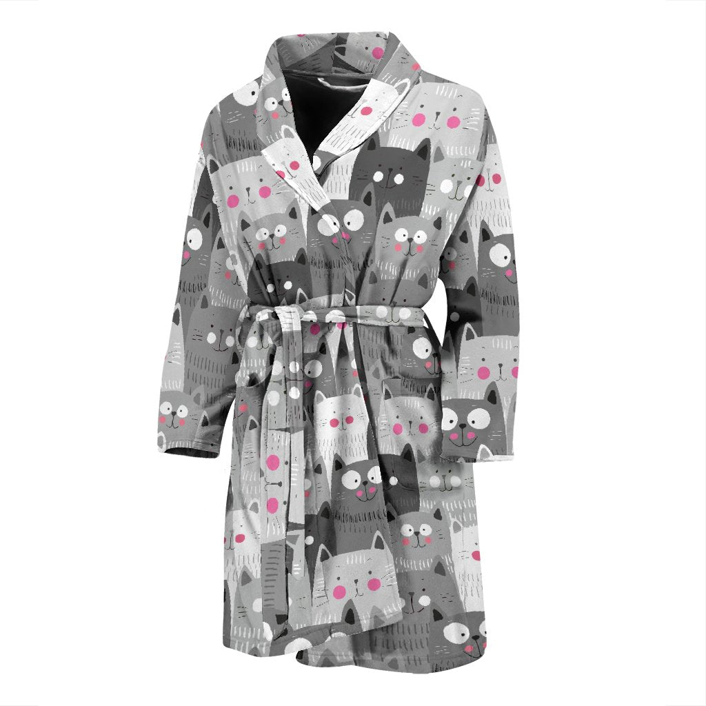 Kitten Cat Pattern Print Men Long Robe-grizzshop
