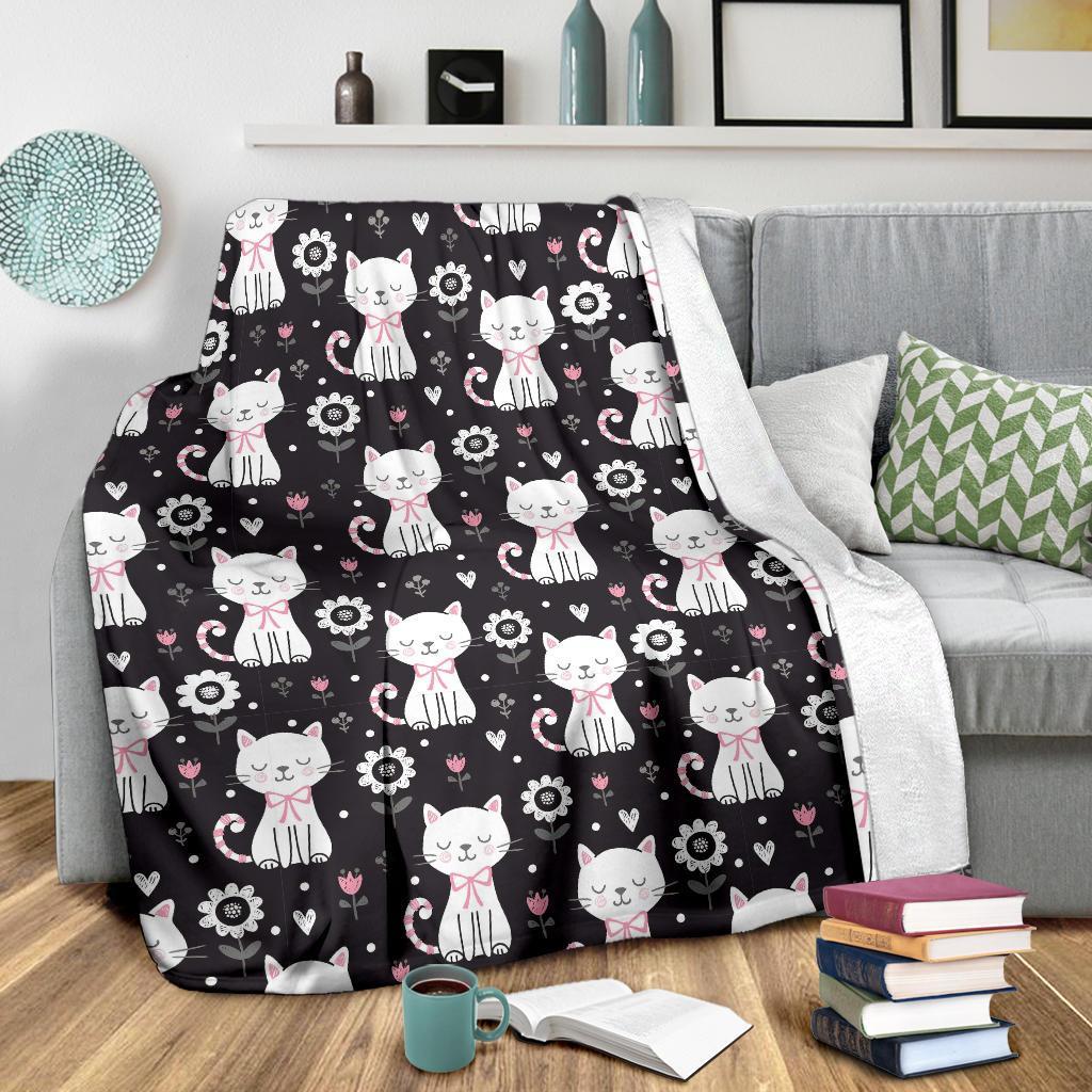 Kitten Floral Cat Pattern Print Blanket-grizzshop