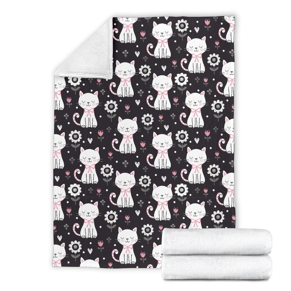 Kitten Floral Cat Pattern Print Blanket-grizzshop