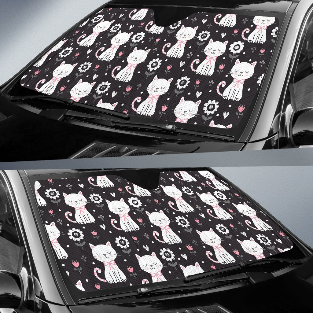 Kitten Floral Cat Pattern Print Car Sun Shade-grizzshop