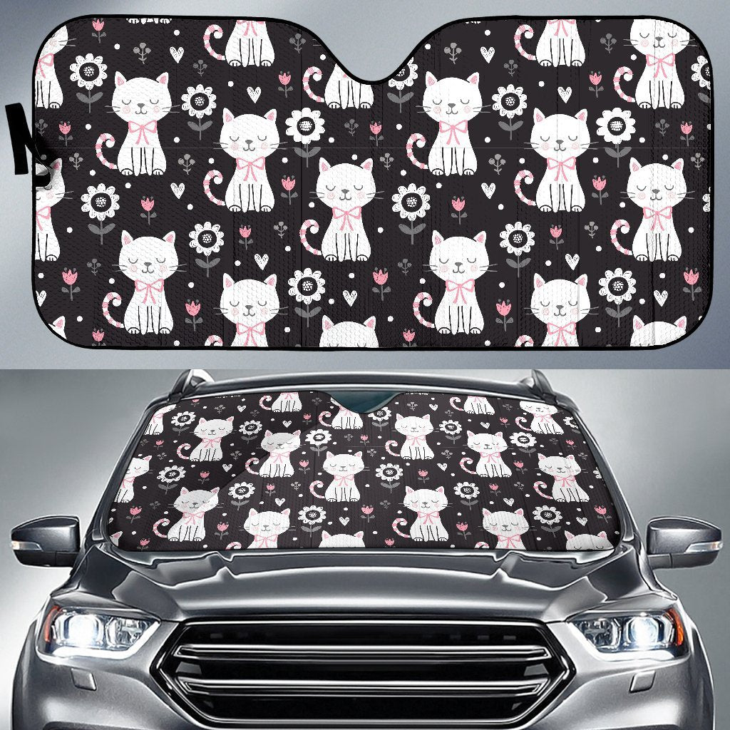 Kitten Floral Cat Pattern Print Car Sun Shade-grizzshop