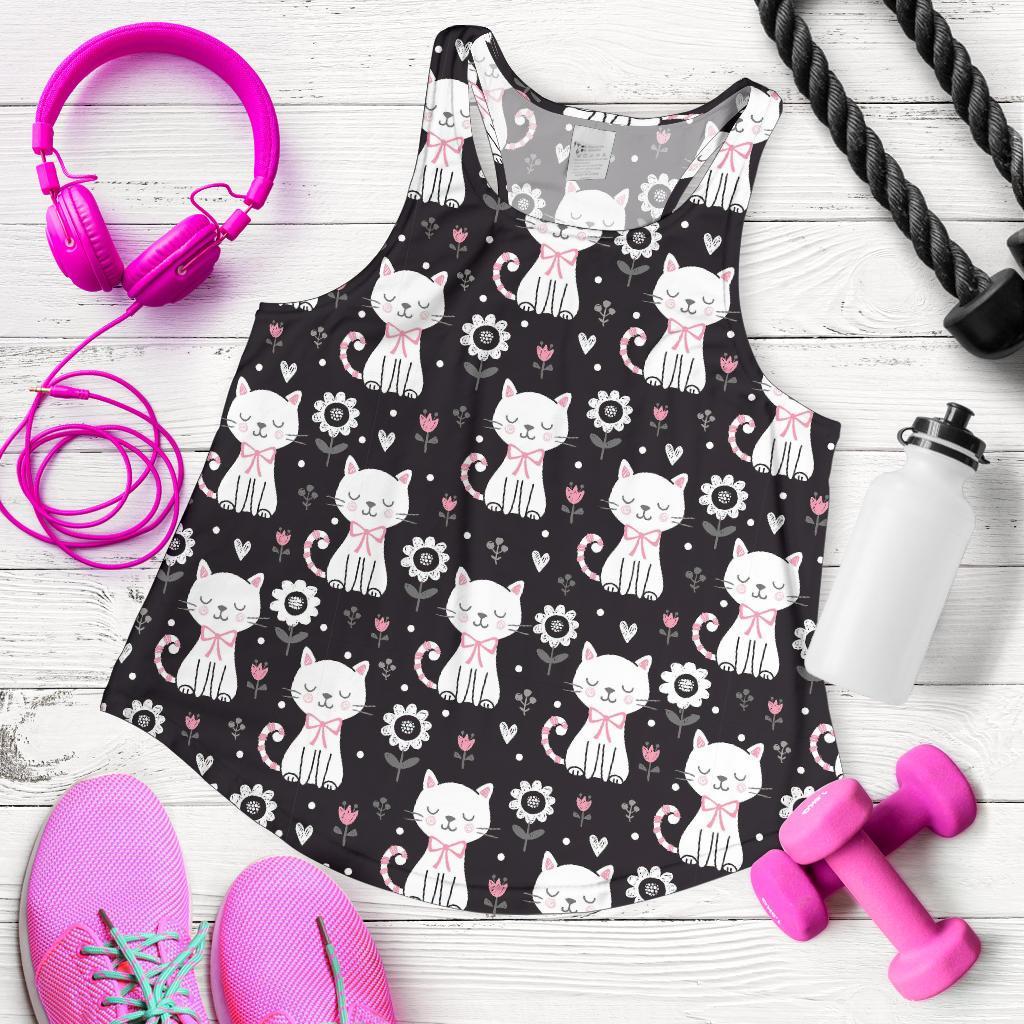 Kitten Floral Cat Pattern Print Racerback Tank Tops-grizzshop