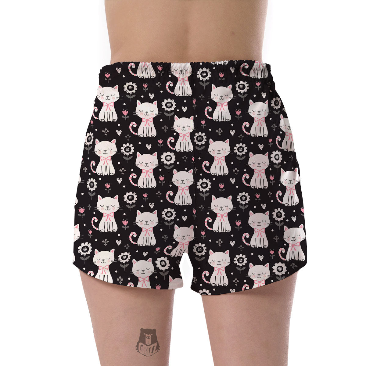 Kitten Floral Cat Pattern Print Women's Shorts-grizzshop