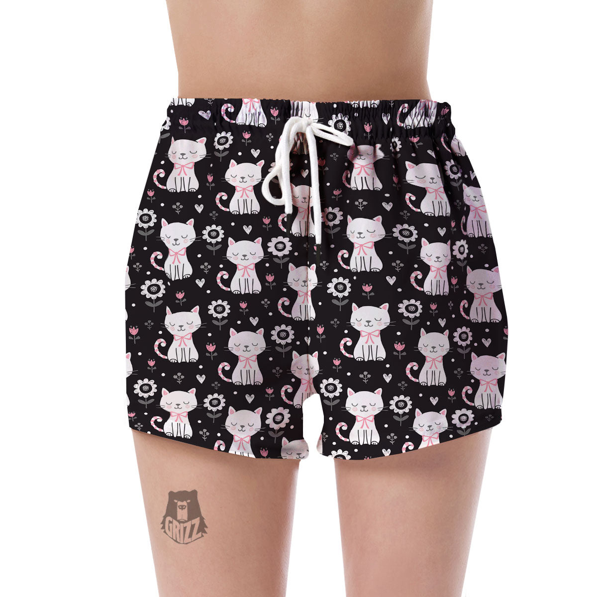 Kitten Floral Cat Pattern Print Women's Shorts-grizzshop