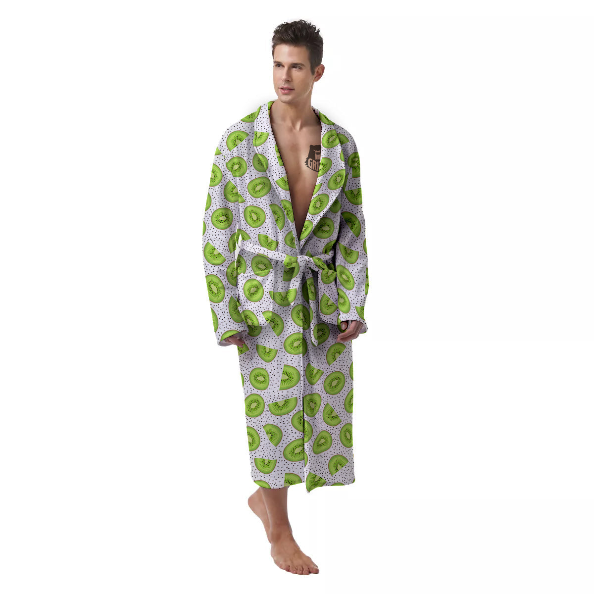 Kiwi Cute Print Pattern Men's Robe-grizzshop