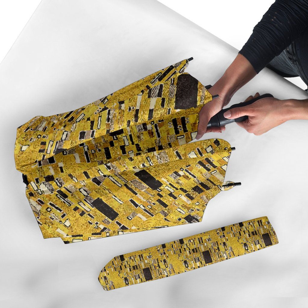 Klimt Gold Print Pattern Automatic Foldable Umbrella-grizzshop
