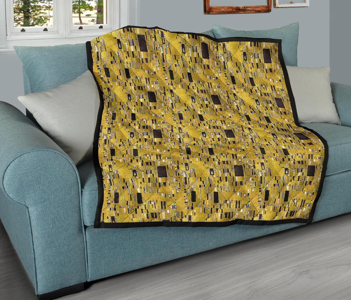 Klimt Gold Print Pattern Quilt-grizzshop
