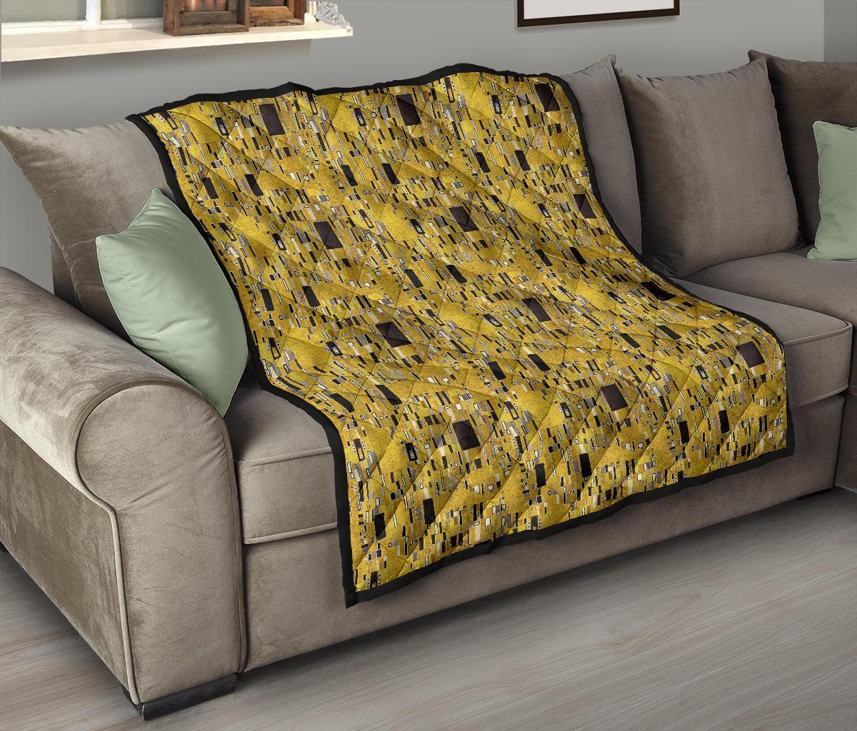 Klimt Gold Print Pattern Quilt-grizzshop