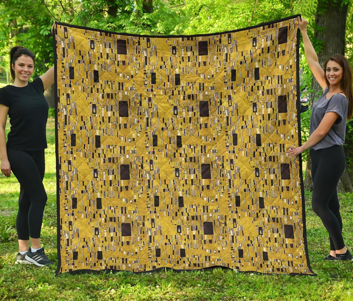 Klimt Gold Print Pattern Quilt-grizzshop