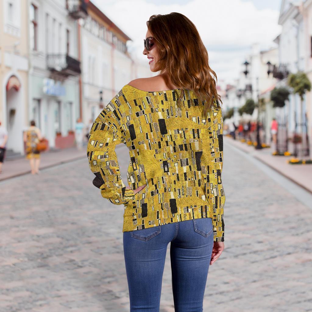 Klimt Gold Print Pattern Women Off Shoulder Sweatshirt-grizzshop