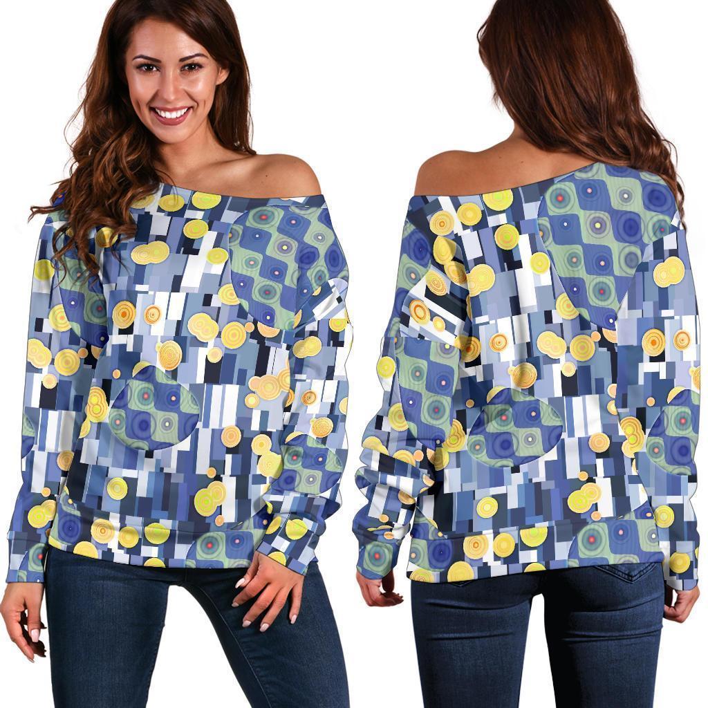 Klimt Pattern Print Women Off Shoulder Sweatshirt-grizzshop