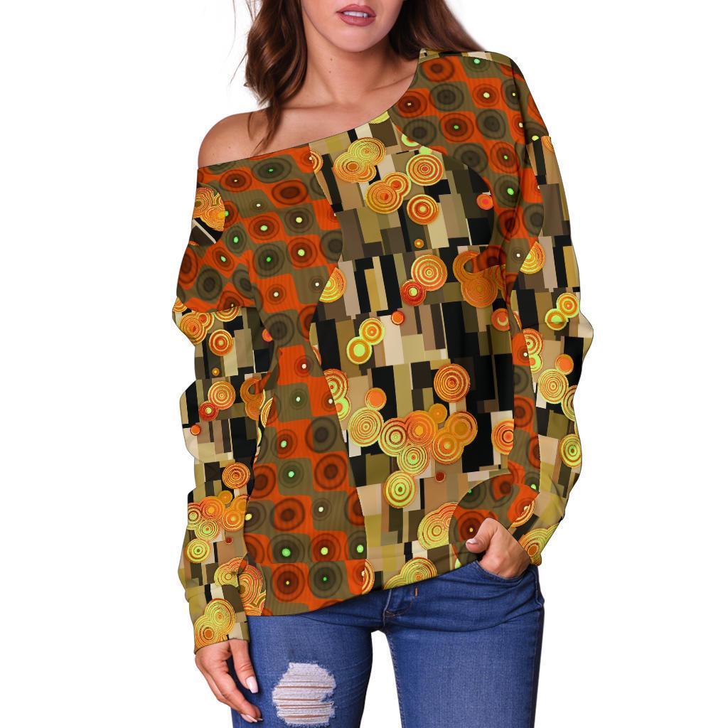 Klimt Print Pattern Women Off Shoulder Sweatshirt-grizzshop