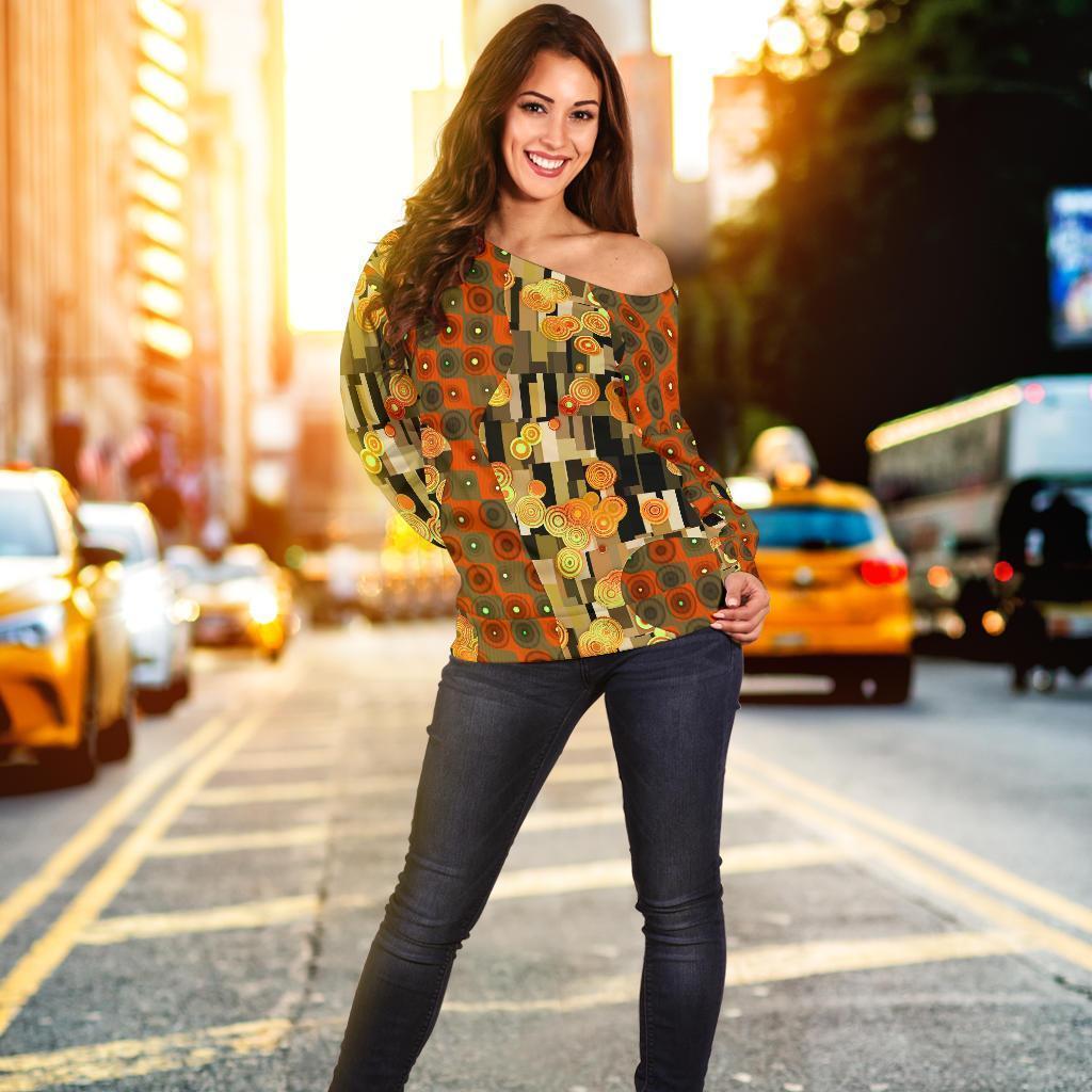 Klimt Print Pattern Women Off Shoulder Sweatshirt-grizzshop