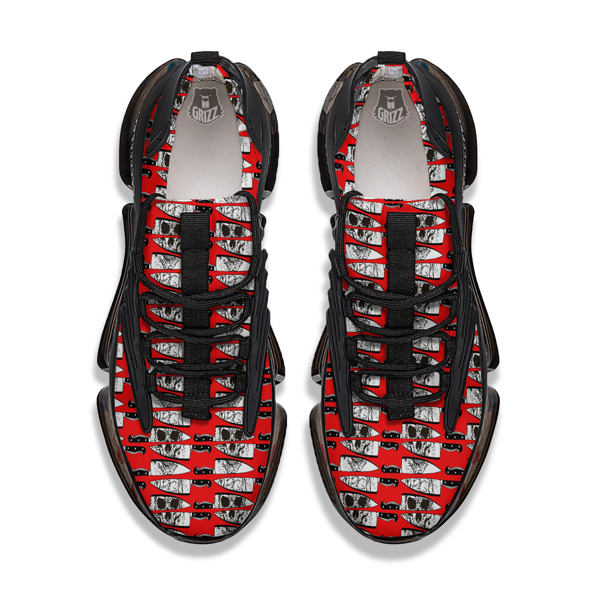 Knife And Skull Red Print Pattern Black Gym Shoes-grizzshop