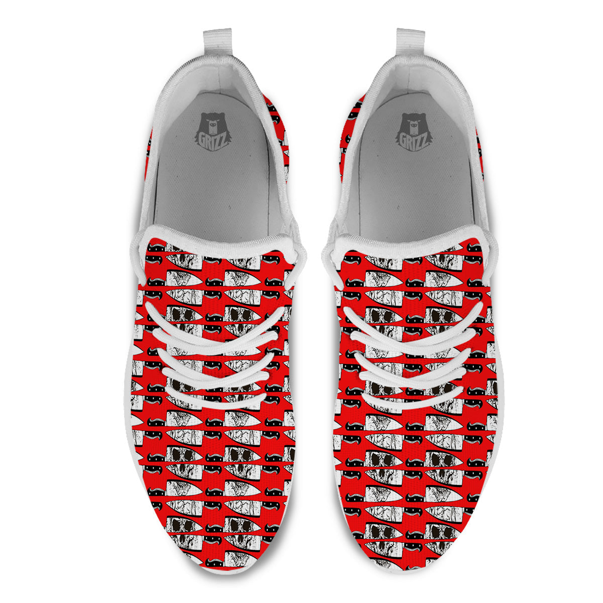 Knife And Skull Red Print Pattern White Athletic Shoes-grizzshop