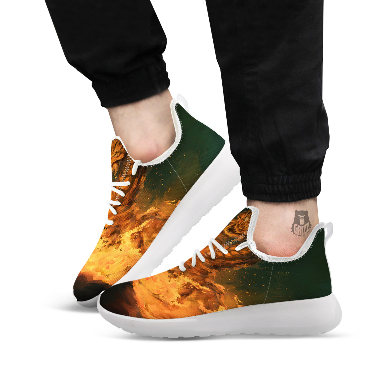 Knight Fight With Dragon Print White Athletic Shoes-grizzshop