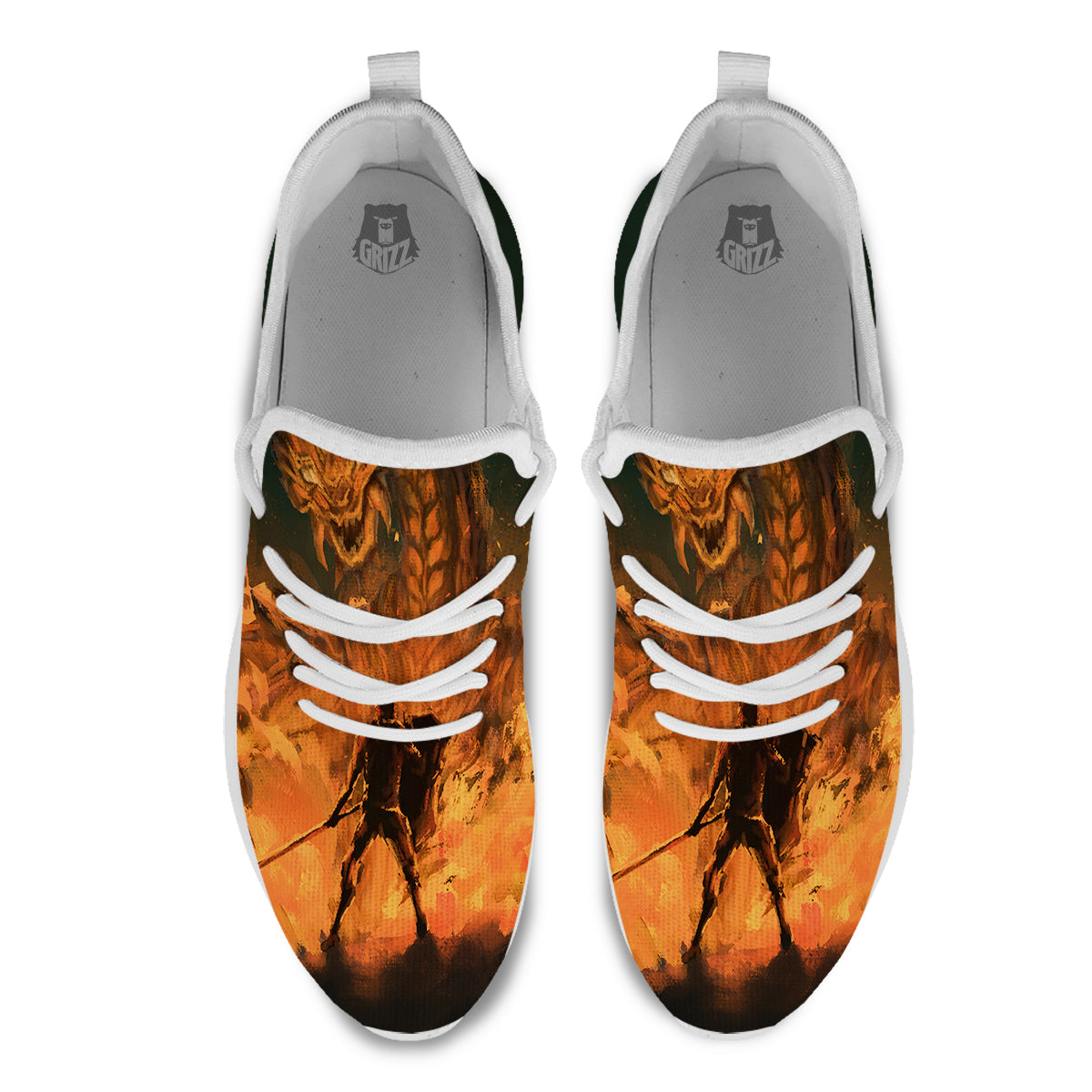 Knight Fight With Dragon Print White Athletic Shoes-grizzshop