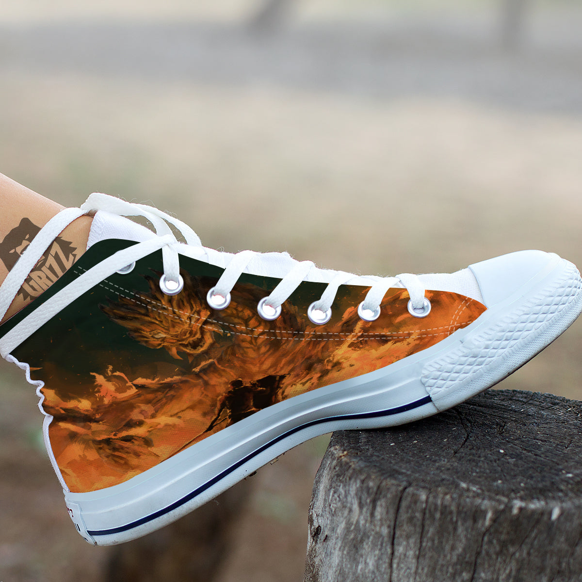 Knight Fight With Dragon Print White High Top Shoes-grizzshop