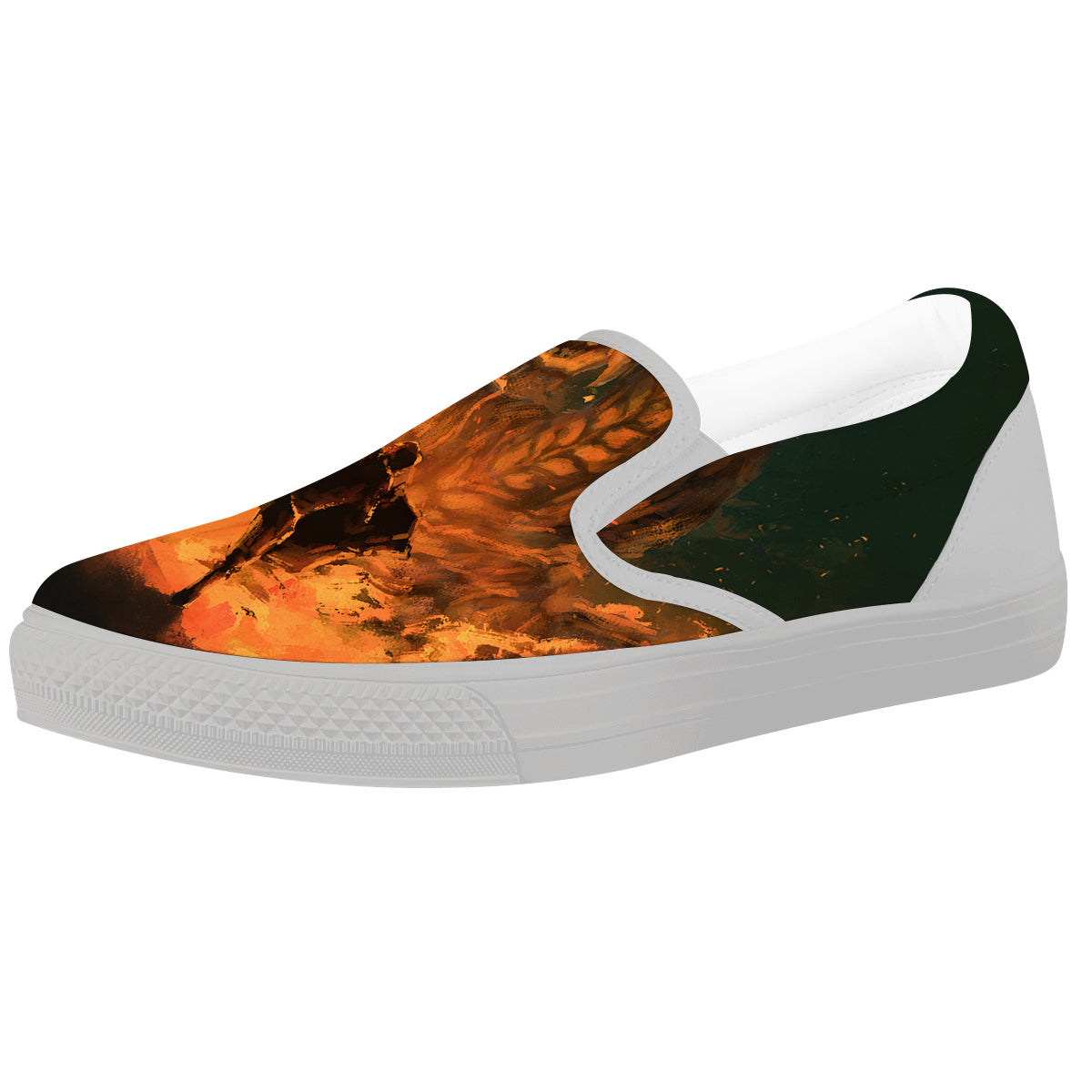 Knight Fight With Dragon Print White Slip On Shoes-grizzshop