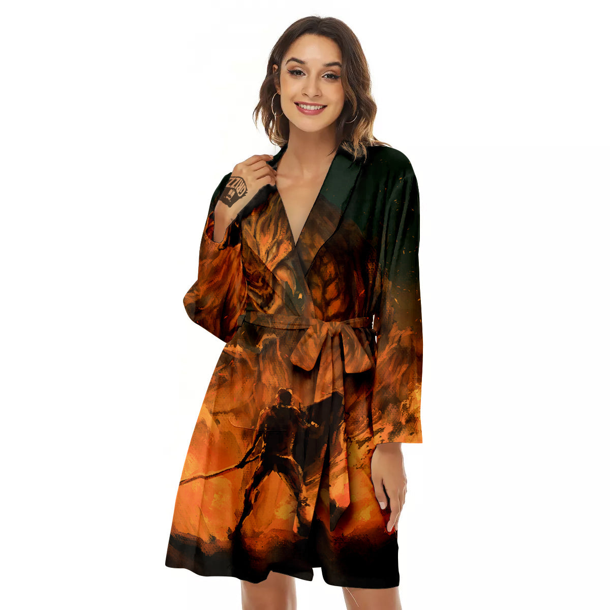 Knight Fight With Dragon Print Women's Robe-grizzshop