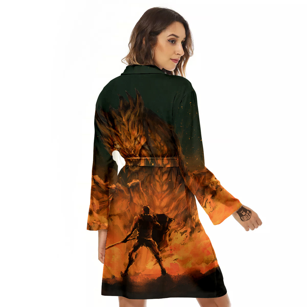 Knight Fight With Dragon Print Women's Robe-grizzshop