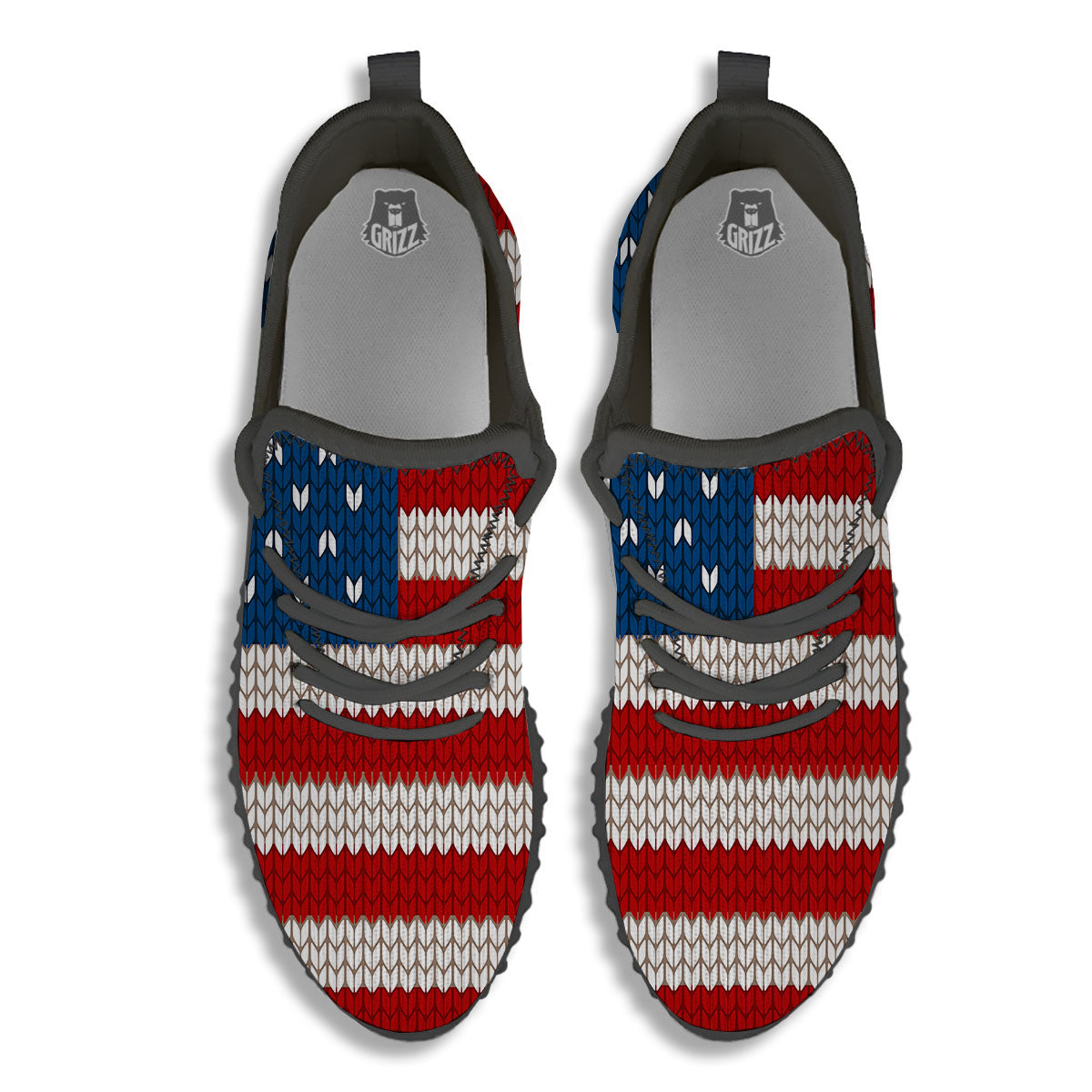 Knitted American Flag Print Black Walking Shoes-grizzshop