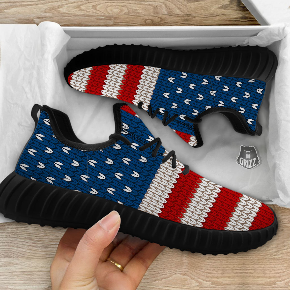 Knitted American Flag Print Black Walking Shoes-grizzshop