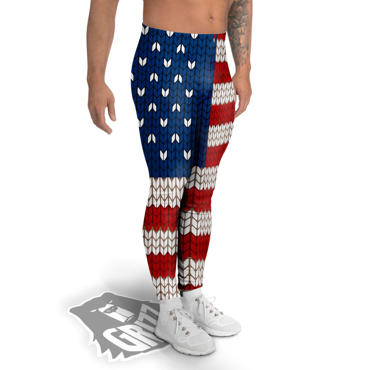 Knitted American Flag Print Men's Leggings-grizzshop