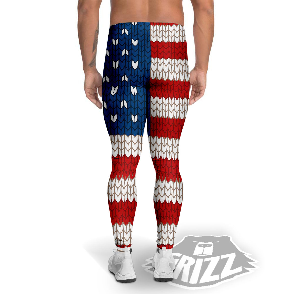 Knitted American Flag Print Men's Leggings-grizzshop