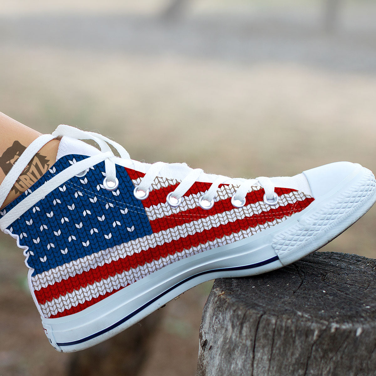 Knitted American Flag Print White High Top Shoes-grizzshop