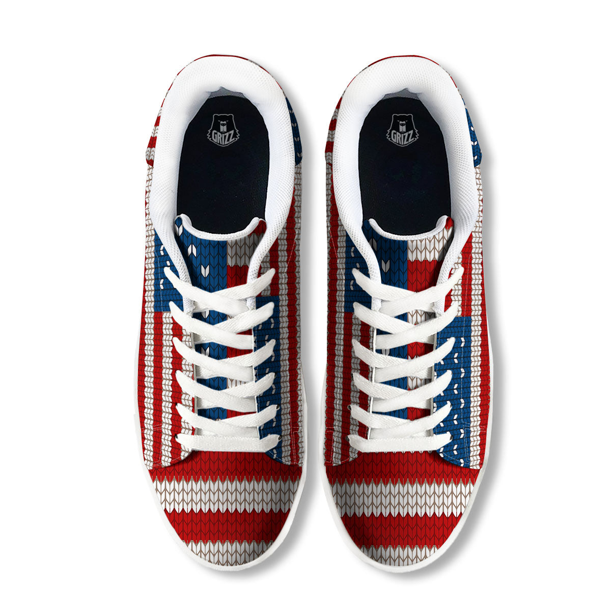 Knitted American Flag Print White Low Top Sneakers-grizzshop