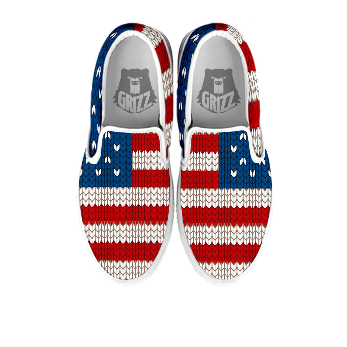 Knitted American Flag Print White Slip On Shoes-grizzshop