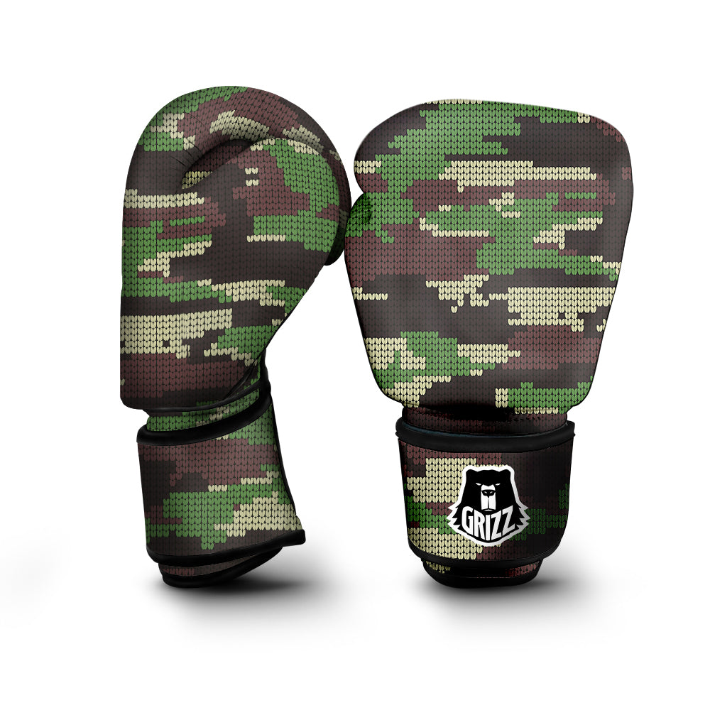 Knitted Army Camouflage Print Pattern Boxing Gloves-grizzshop