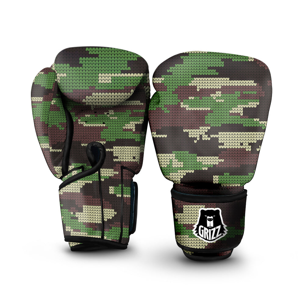 Knitted Army Camouflage Print Pattern Boxing Gloves-grizzshop
