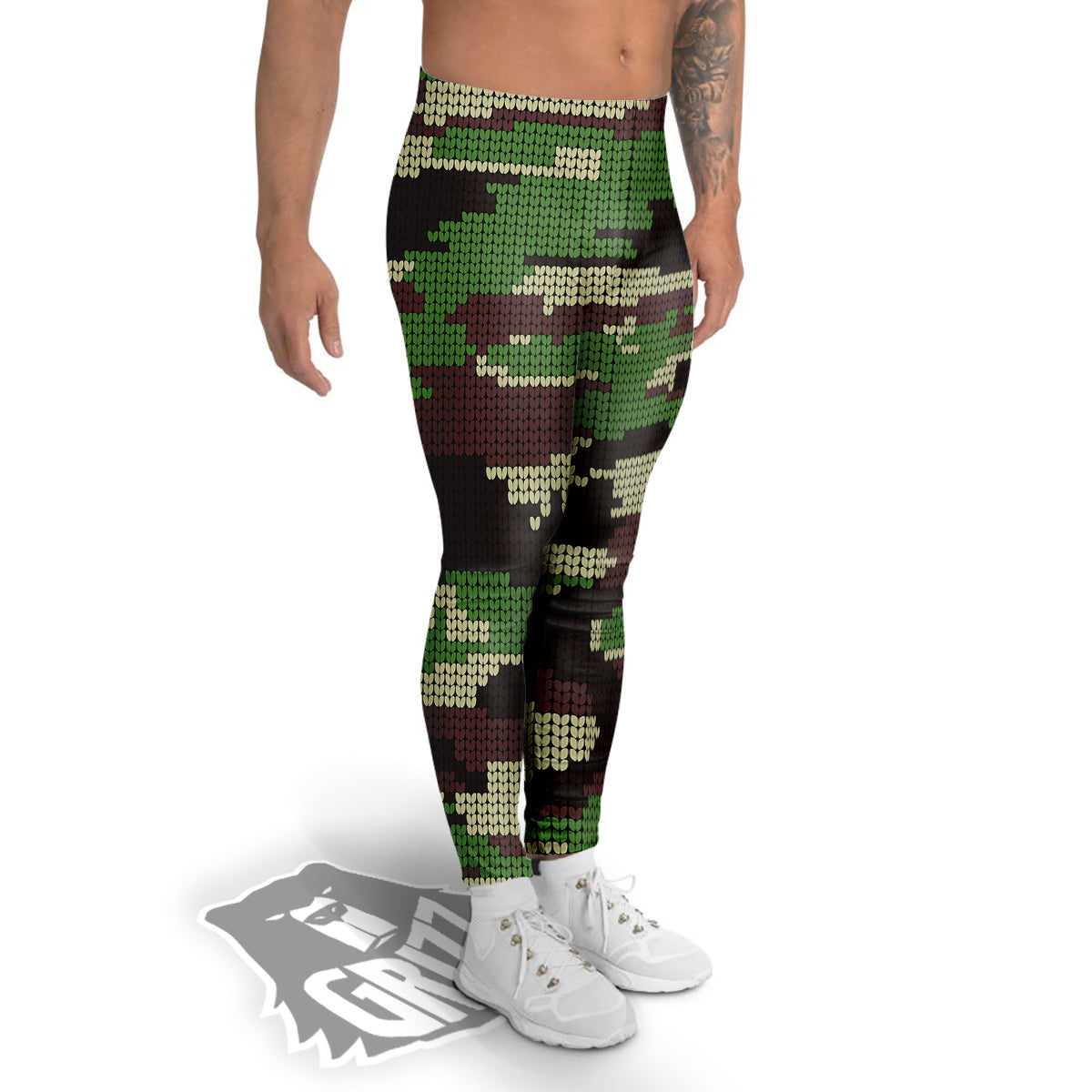 Knitted Army Camouflage Print Pattern Men's Leggings-grizzshop