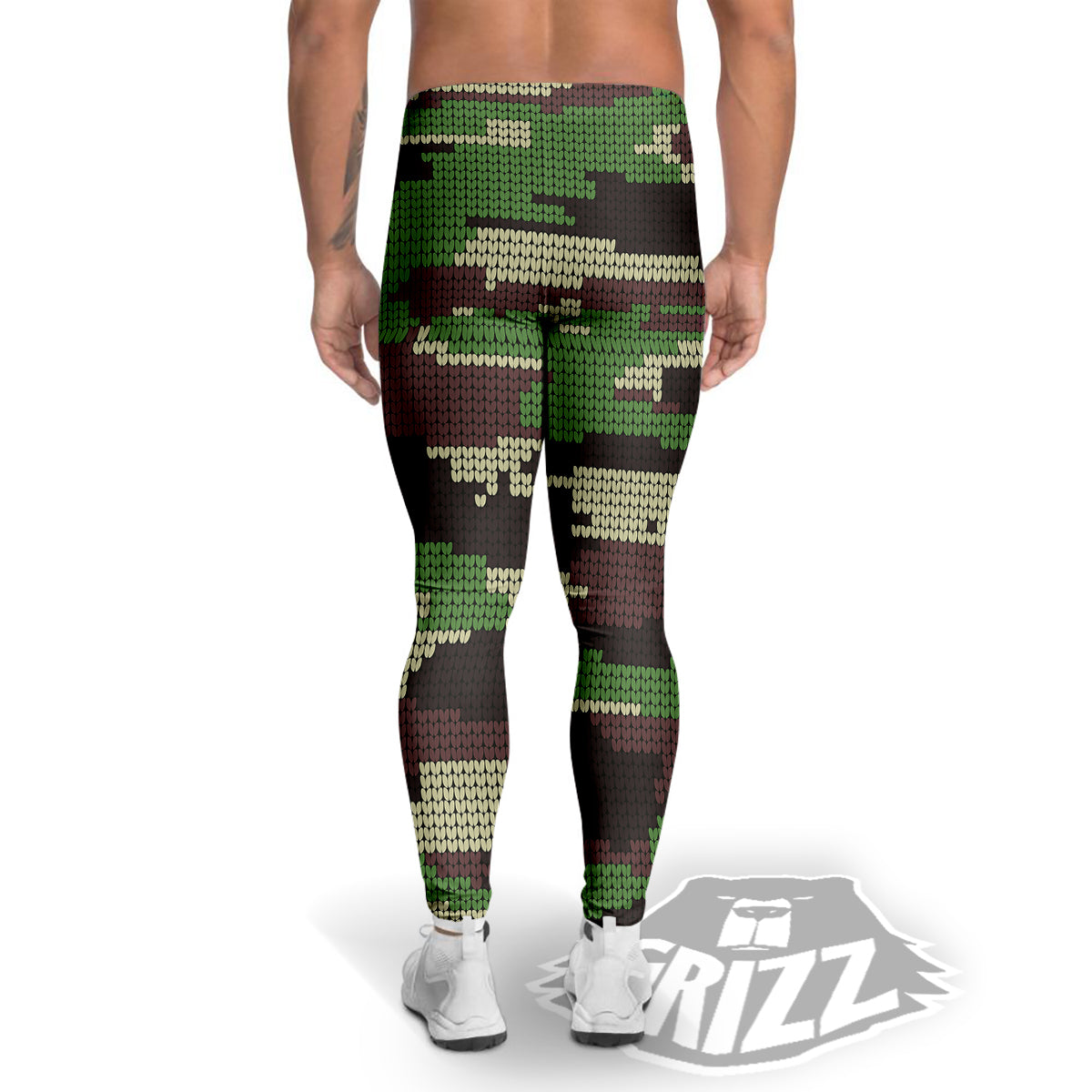 Knitted Army Camouflage Print Pattern Men's Leggings-grizzshop