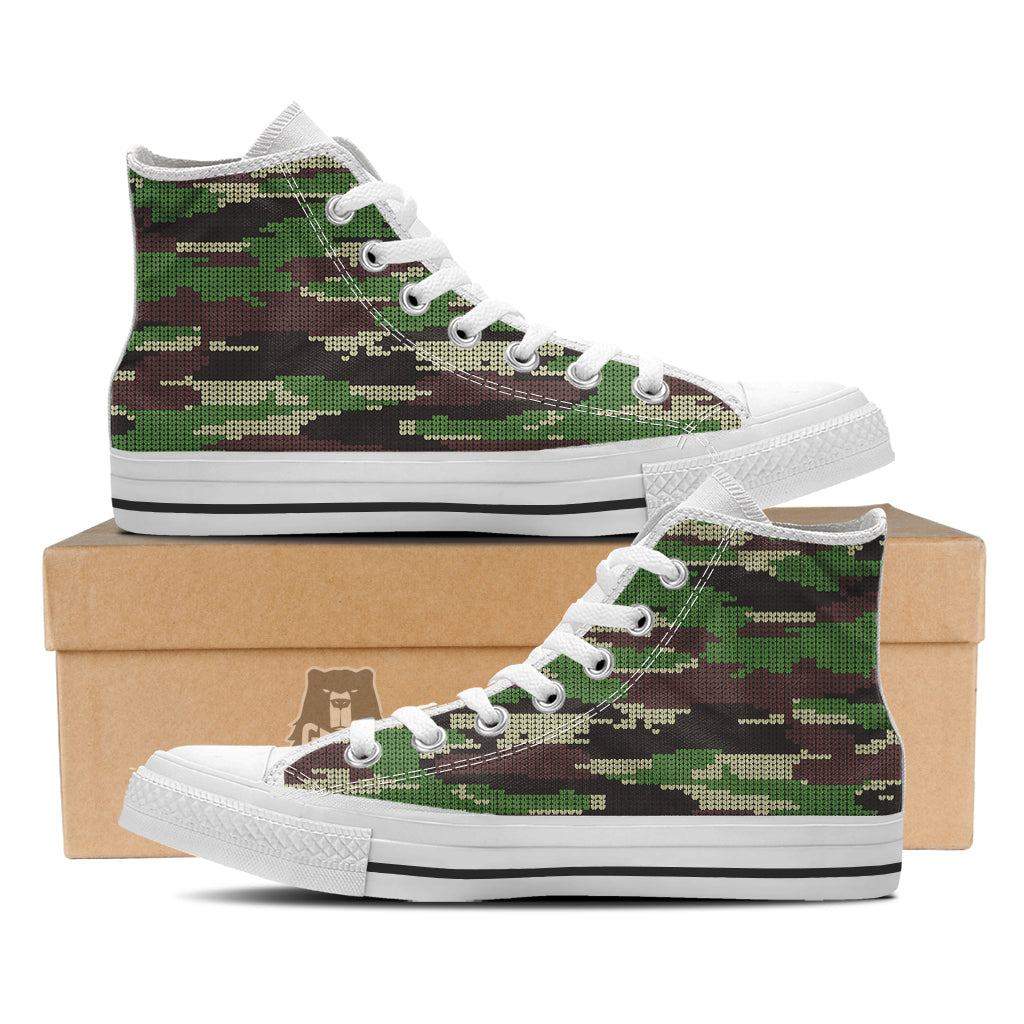 Knitted Army Camouflage Print Pattern White High Top Shoes-grizzshop