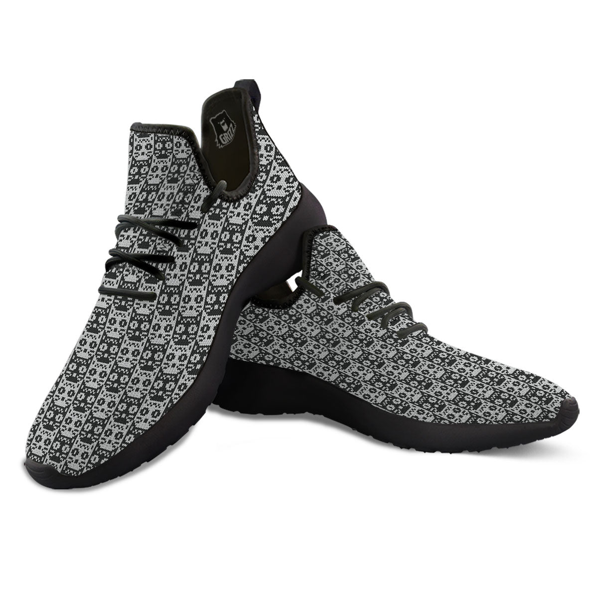 Knitted Black Cat Print Pattern Black Athletic Shoes-grizzshop