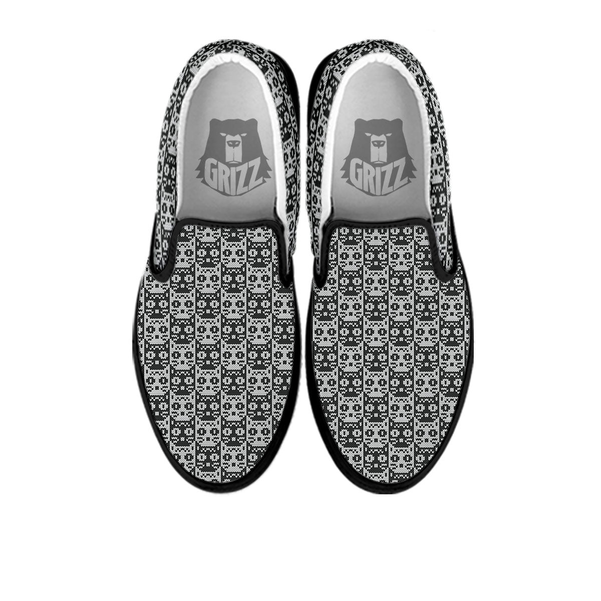 Knitted Black Cat Print Pattern Black Slip On Shoes-grizzshop