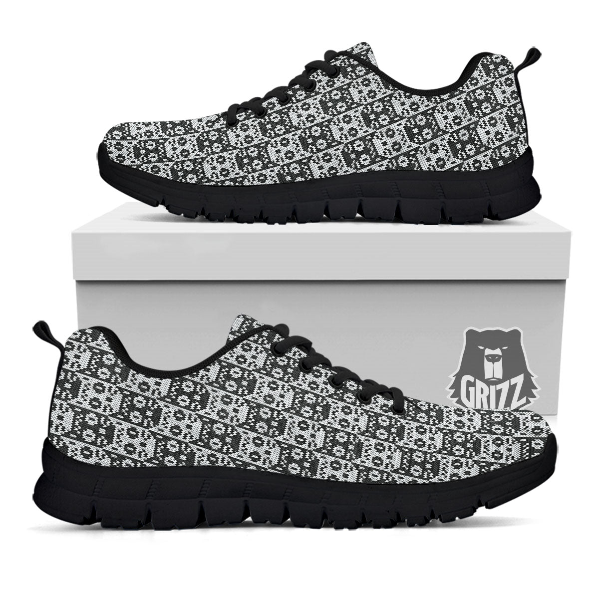 Knitted Black Cat Print Pattern Black Sneaker-grizzshop